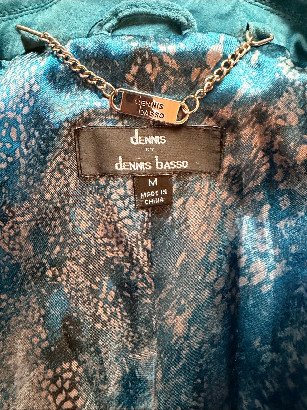 Dennis by Dennis Basso Teal Suede Leather Jacket Y2K Statement Coat M - Picture 11 of 13